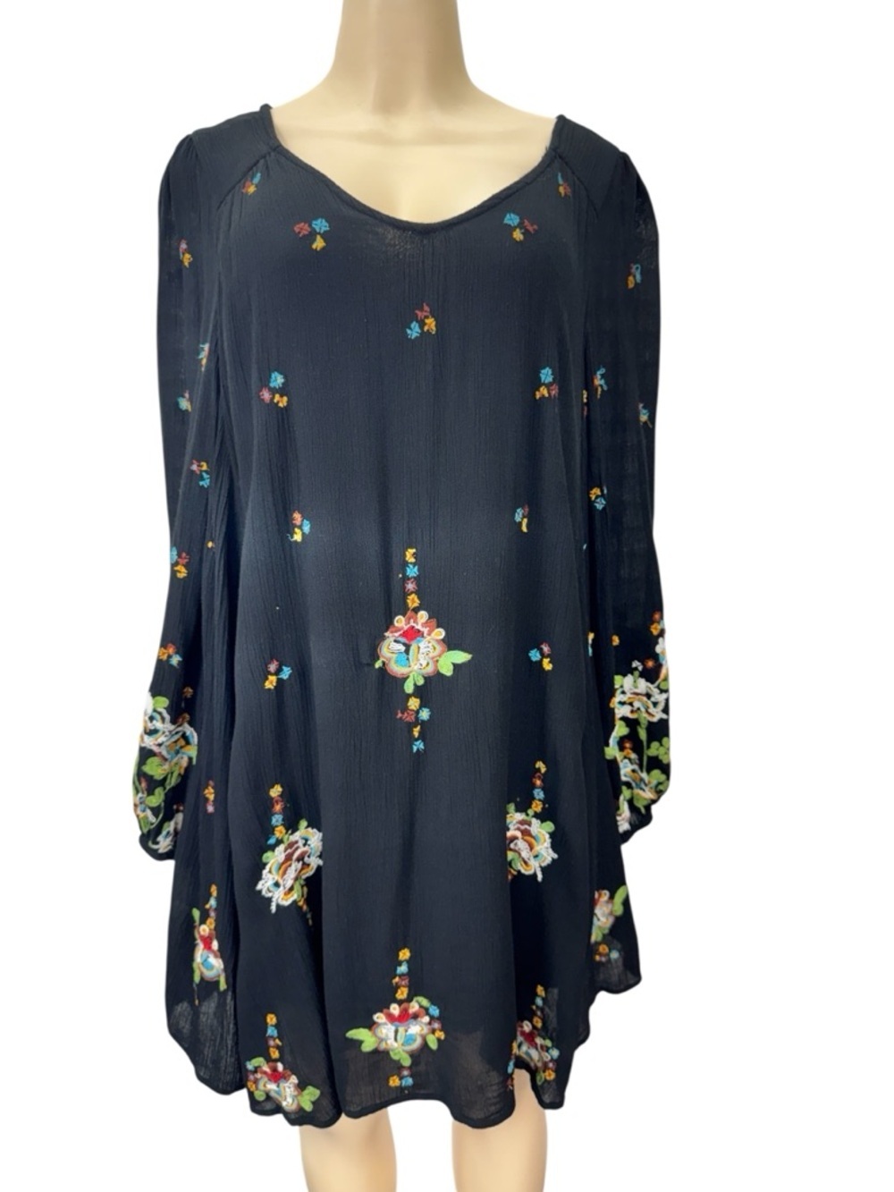 Free People Black Mini Dress with Multicolor Floral Embroidery - Picture 7 of 12